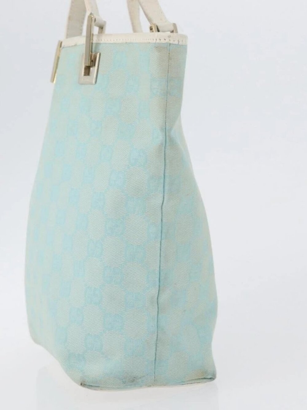 GUCCI GG Canvas Tote Bag Gold Light Blue - Picture 7 of 16
